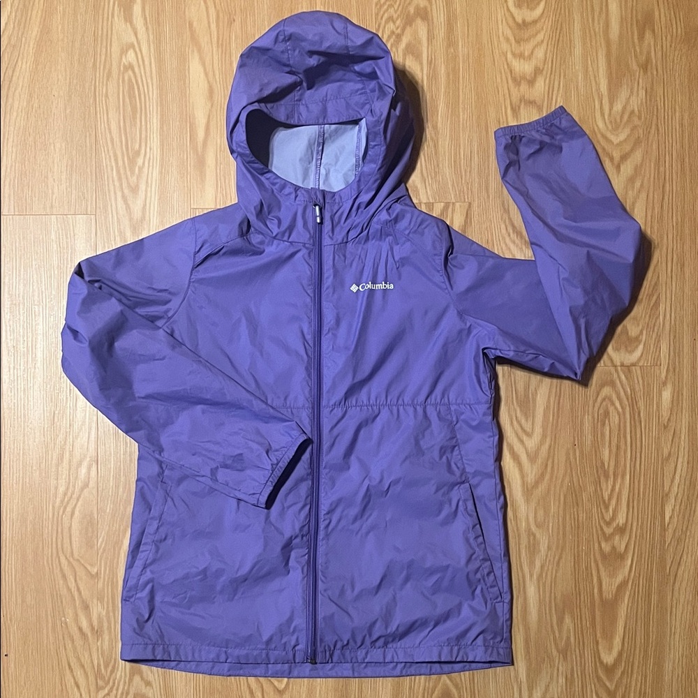 Columbia Kids Purple Hooded Raincoat, size XL 18/20
